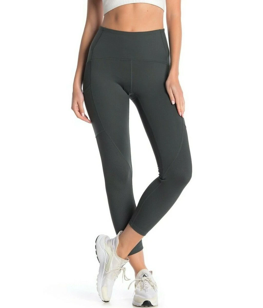 NWT Z By Zella Lena Hybrid Ribbed Panel Stretch Leggings Green Urban Size Large