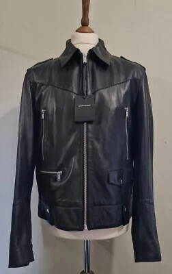 CoSTUME NATIONAL Lamb Leather Biker Jacket Black Size Large RRP £695 - Image 1 of 4