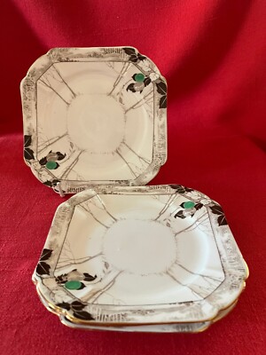 c 1930 Shelley China Art Deco 4 sides ''Green damson plum'' pattern #11625 A/F