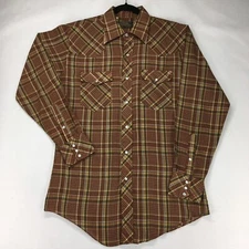 J. C. Penney THE WESTERN SHOP Men's Shirt Size 15.5 Snap Pearl Plaid Small hole