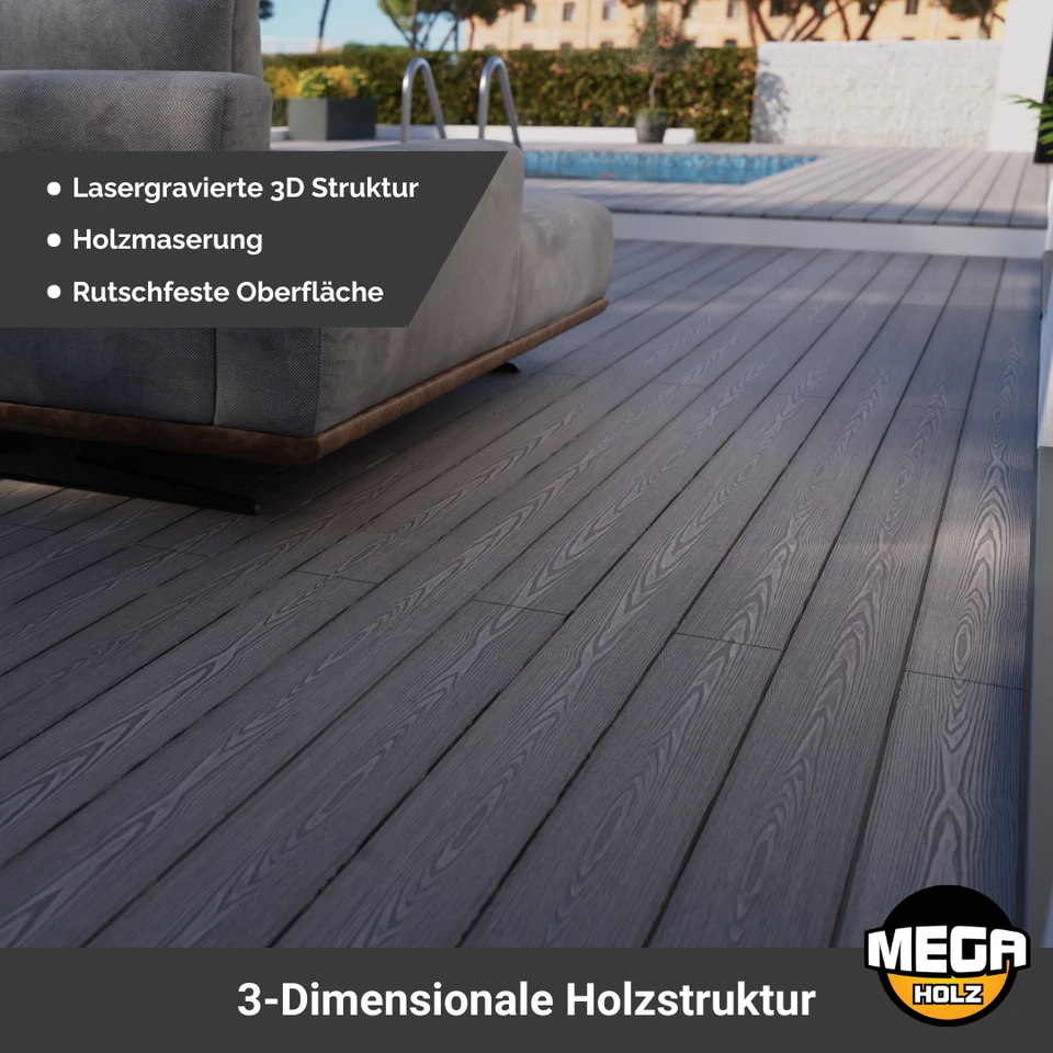 WPC Terrassendielen Hohlkammer Basaltgrau Premium 3D-Holzstruktur 2,2 -22 m²,Set - Bild 2 von 4