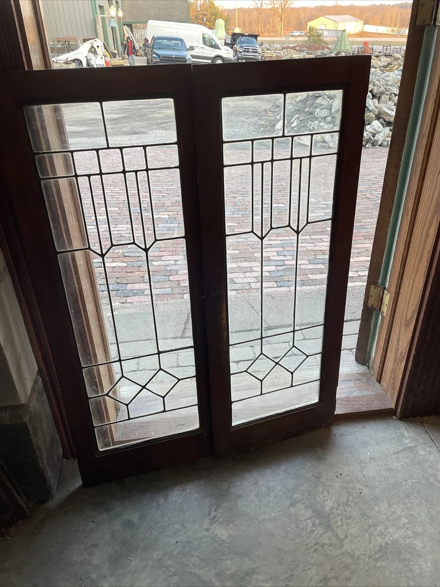 SG 3954 pair antique leaded glass cabinet doors 32 x 42. 25 eBay