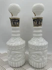 Jim Beam Bonded Beam Vintage 12" White Milk Glass Ornate Empty Whiskey Decanters