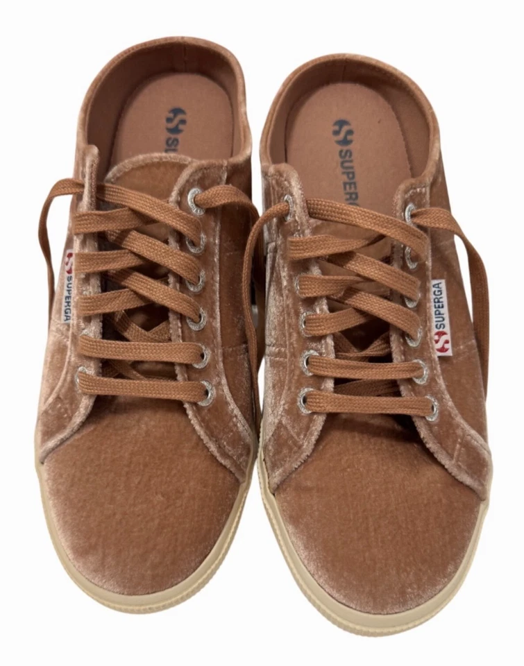 Superga 2288 Crushvellutow румяна новый в коробке бархата кроссовки женщин 8,5 шнурует вверх Италия - Изображение 2 из 4