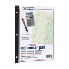 Adams Columnar Analysis Pad, 3 Column, 8 1/2 X 11, Single Page Format, Green