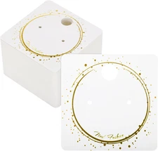 Earring Display Cards, 100Pcs White Hanging Tags with Foil Gold, 2 Inch Square P