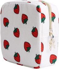 Period Bag for Women, Portable Corduroy Sanitary Napkin Storage Bag Strawberry P