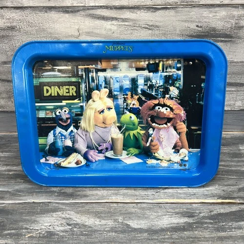 Vintage Jim Henson's Muppets Diner Scene Metal TV Tray Blue Original