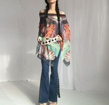 jean paul gaultier Maille mesh Size L oil painting high waist maxi skirt/top