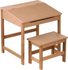Image of Premier Housewares Kids Desk & Chair Set MDF Hinged Lid Storage Neutral 57x55x48