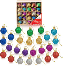 1 Inch Multicolor Mini Glitter Glass Ball Christmas Ornaments Set of 25 Balls 