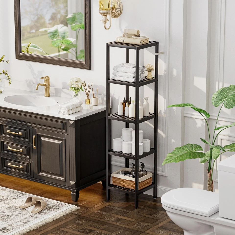 Estante de almacenamiento para baño, organizador de estante de bambú de 5 niveles, estante multifuncional... Foto 2 de 4
