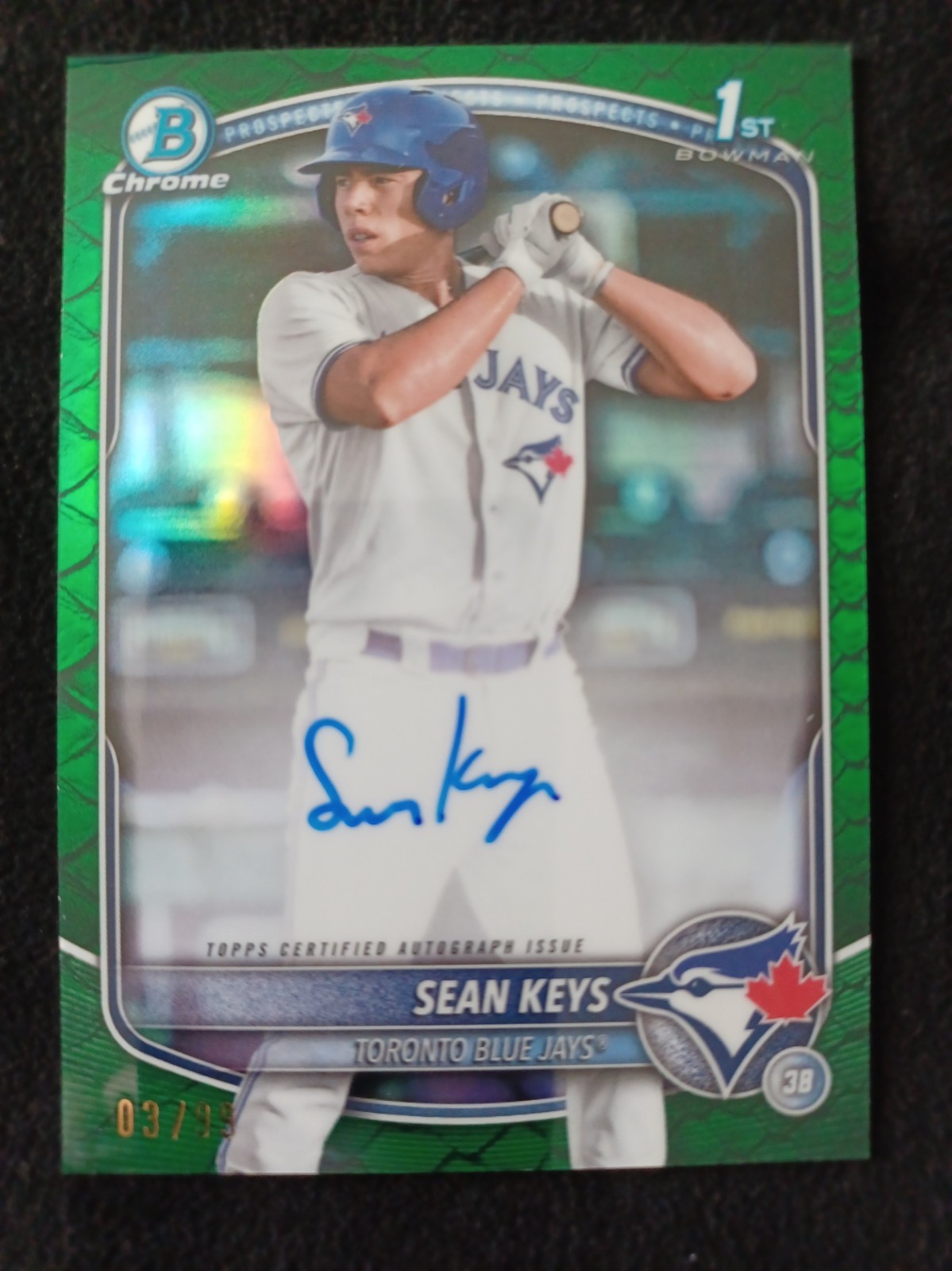 Sean Keys 2025 Bowman Chrome 1st Green Reptilian Refractor Auto #CPA-SK /99