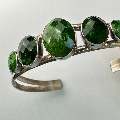 J. King Sterling Silver Cuff Bracelet – Faceted Chrome Diopside – Signed 925