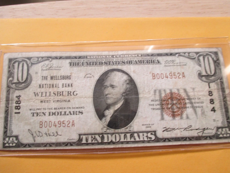 1929 $10 THE WELLSBURG NATIONAL BANK WLLSBURG, WEST VIRGINIA RARE - Image 2 of 4