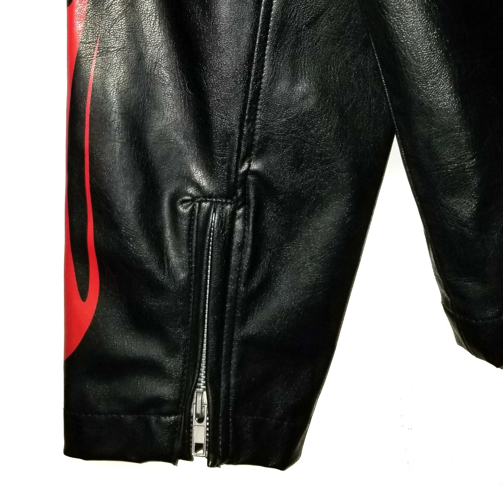BC Ethic Faux Leather Jacket Vintage 90s Black Fire Flame Sleeves Mens LG - product detail image 10