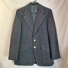 Men’s Vintage 1970s Curlee Blazer Jacket Blue Stitch Sport Coat 42R