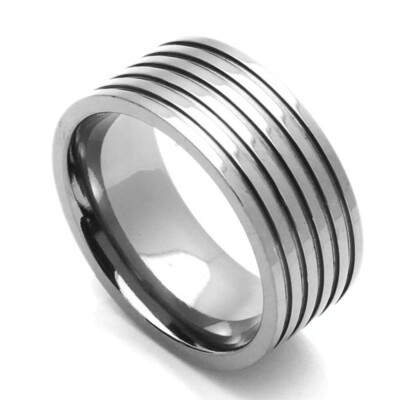 Men Women 9MM Comfort Fit Titanium Wedding Band Flat Stripped Ring