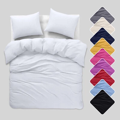 Plain Duvet Cover & Pillowcase Bedding Set Reversible or Plain Fitted Sheet