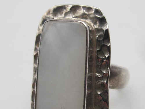Vintage riesiger gehämmerter Sterling 925 Ring rechteckiger MOP Stein Gr.10 - 12,8 g - Bild 3 von 11