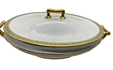 Theodore Haviland Cassarole Dish Leaves Gold/Green Porcelain China France