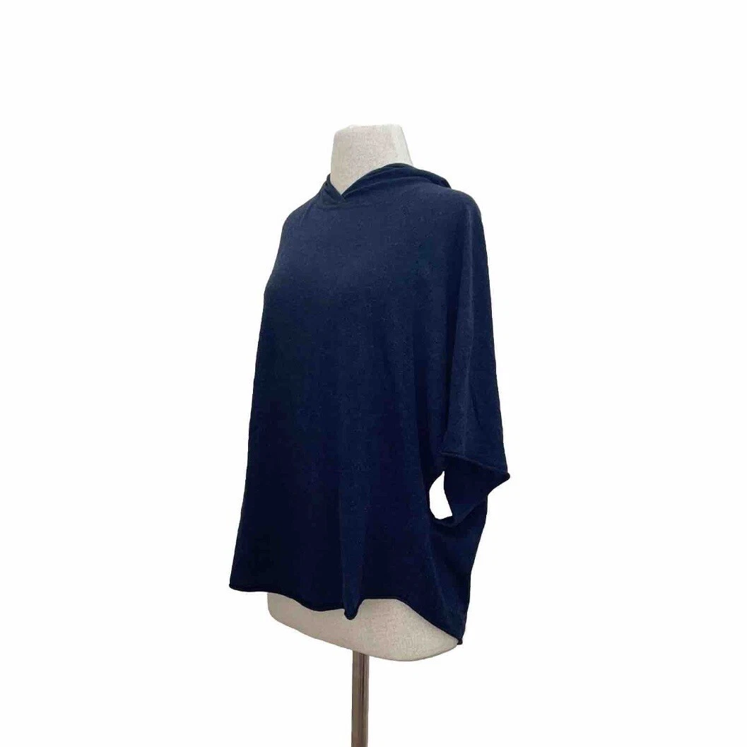 Joie Navy Blue Hooded Lightweight Sleeveless Batwing Poncho Sweater Size M/L