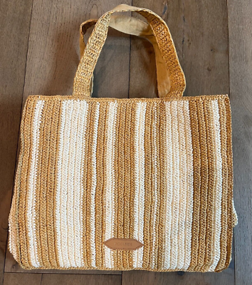 Striped Straw Tote bag fully lined by Poolside