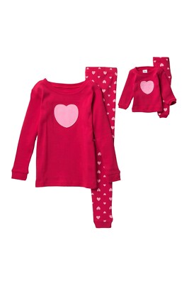 Leveret Girls & Doll Pajama Set, 6, Red