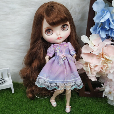 12'' Blythe factory Doll Brown Hair joints body matte face Carved lips