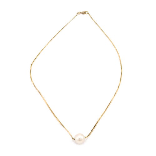 Kette Panzer Gelbgold Perle 585 14K 43cm Damenschmuck Perlenanhänger Halskette - Bild 4 von 4