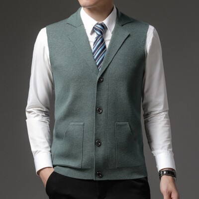 Men Wool Cashmere Blend Waistcoat Gilet Cardigan Top Jumper