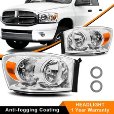  Anti-fog Chrome Headlights for 2006-2008 Dodge Ram 1500 2500 3500 Assembly Pair