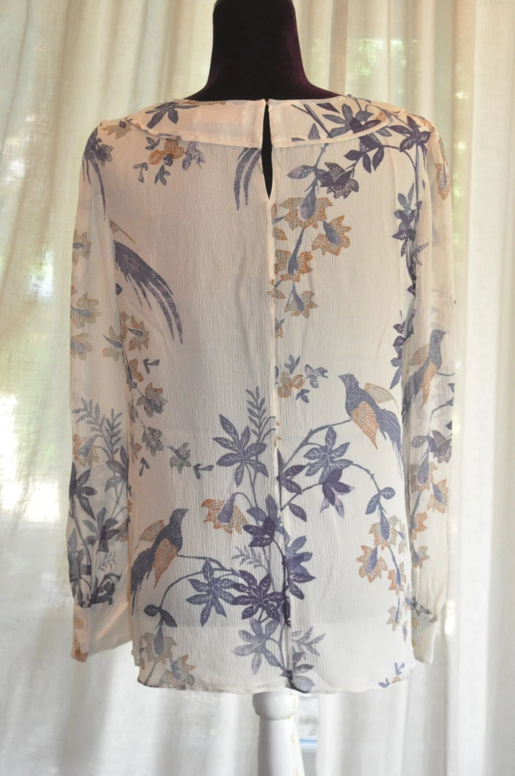 *Tory Burch* Top tunica in seta avorio con stampa floreale e uccellino US8 (UK 12)