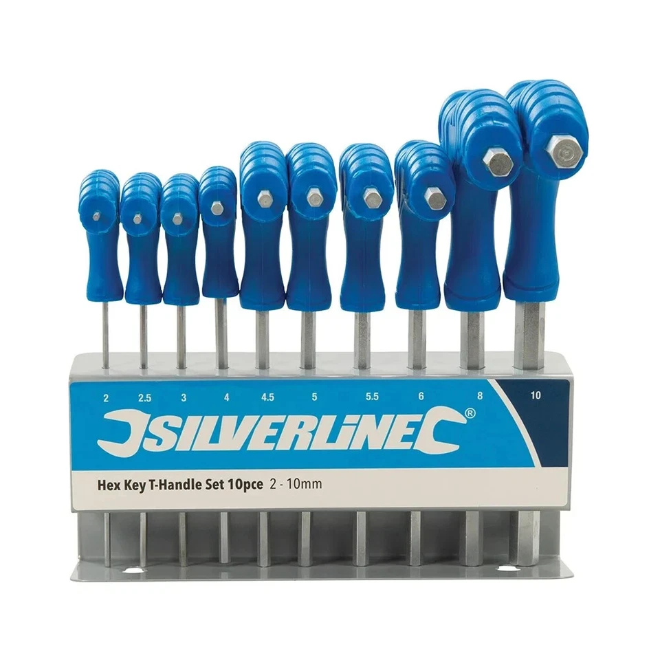 Silverline 10 Piece T Handle Metric Allen Hex Wrench Key Set with Stand - Image 2 of 4