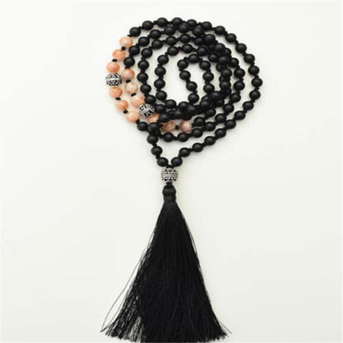 6mm Black Onyx Gemstone 108 Beads Mala Necklace band Tassel Metal Everyday wear - Picture 1 of 4