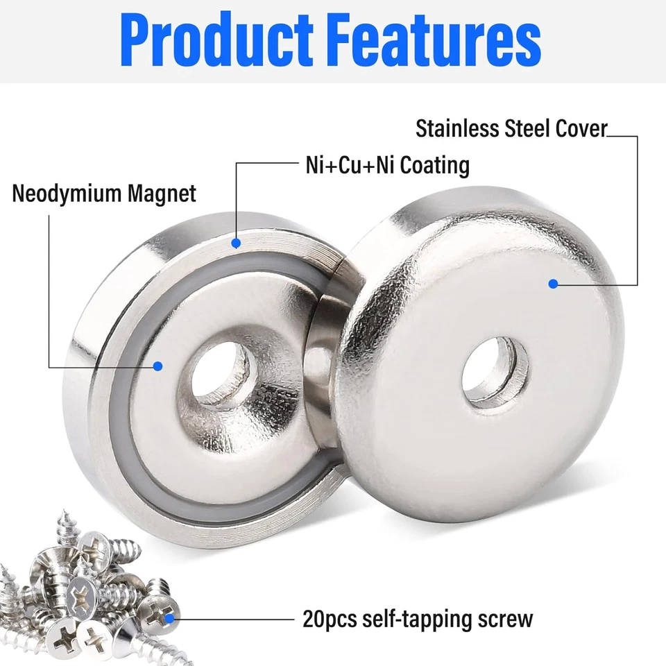 Imanes de neodimio de copa de Base redonda súper fuertes de 20 piezas - Image 3 of 4