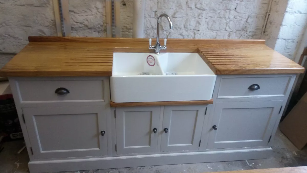 Painted Freestanding Kitchen / Utility Double Belfast Sink Unit - Solid  Wood