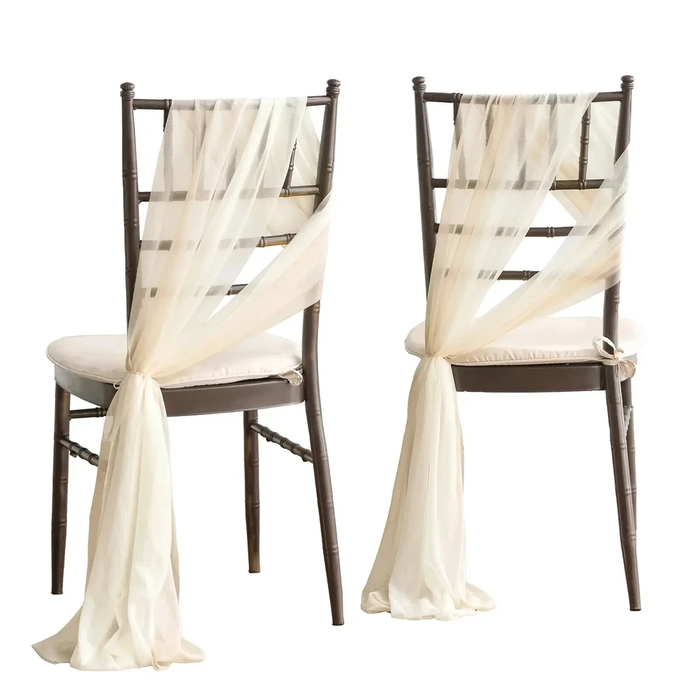 10/50Pcs17x250cm Sage Green Chiffon Chair Sashes 12 Set Sash Wedding Chair Cover - Image 3 of 4