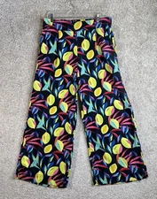 Tabitha Brown Target Pants Women Large Lemon Print Wide Leg Linen Blend Beachy