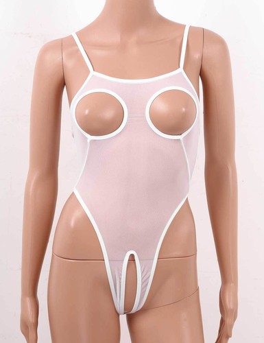 Women's See-through Bodysuit Open Cups Crotchless Leotard Sleeveless Nightwear - Picture 15 of 56