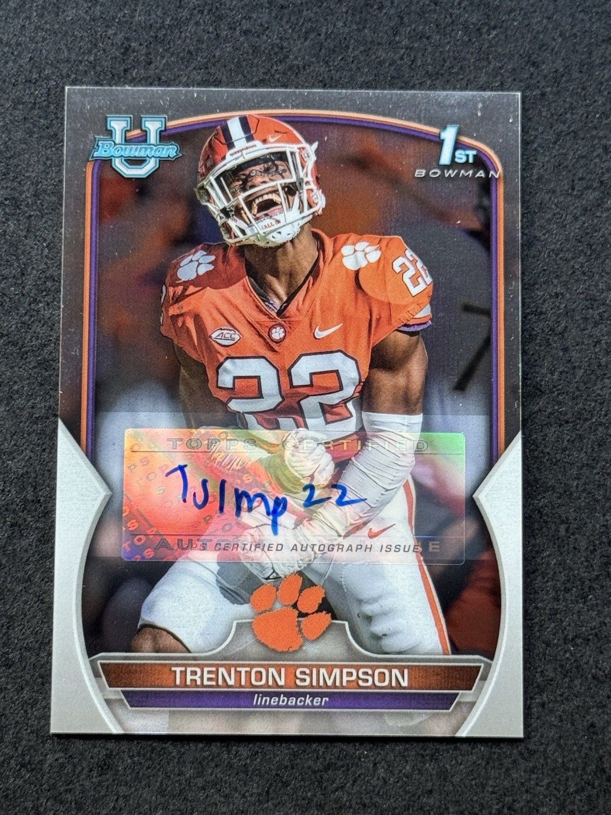 Trenton Simpson 2022 1st Bowman U Chrome RARE #/499 REFRACTOR AUTO Rookie (RC)