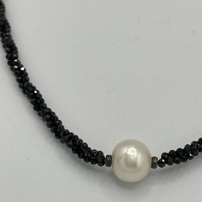 Pearl Black Spinel 925 Necklace Sterling Closure 16 To 18 Inches