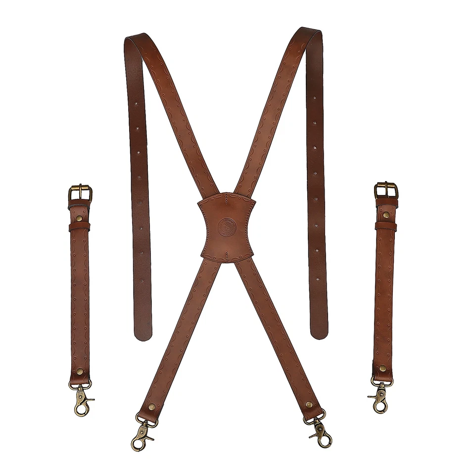 TOURBON Men's Leather X-Back Suspender Pants Braces Adjustable 4 Hooks Gift AU - image 4 of 4