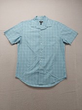 Van Heusen Men Shirt M Blue Check Short Sleeve Button Down Collared Casual Wear