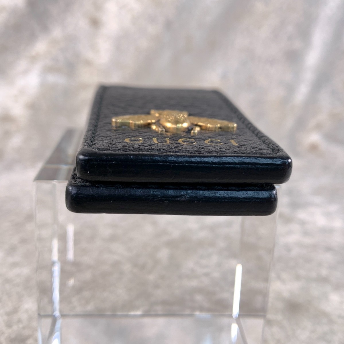 GUCCI Money Bill Clip Gold Bee Black Leather Made In Italy with