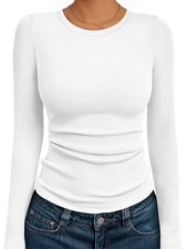 Womens Long Sleeve Shirts Tops Blouses Fall Fashion Ribbed Knit Casual Tshirt...