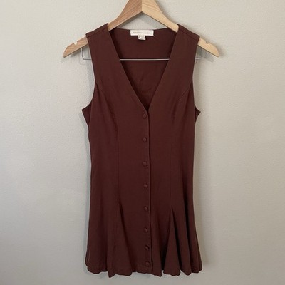 monteau Linen Mini Dress Sz S Chocolate Brown Sleeveless Cottage Prairie