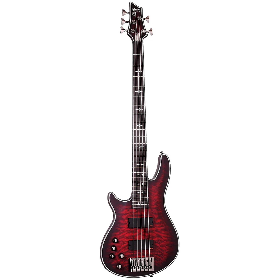 Schecter Hellraiser Extreme-5 Left-Handed Bass Guitar Satin Crimson Red Burst - Image 2 of 2