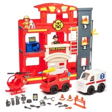 Kid Connection Toddler Fire Truck Playset 31 Pcs with Light and Sound Emergency