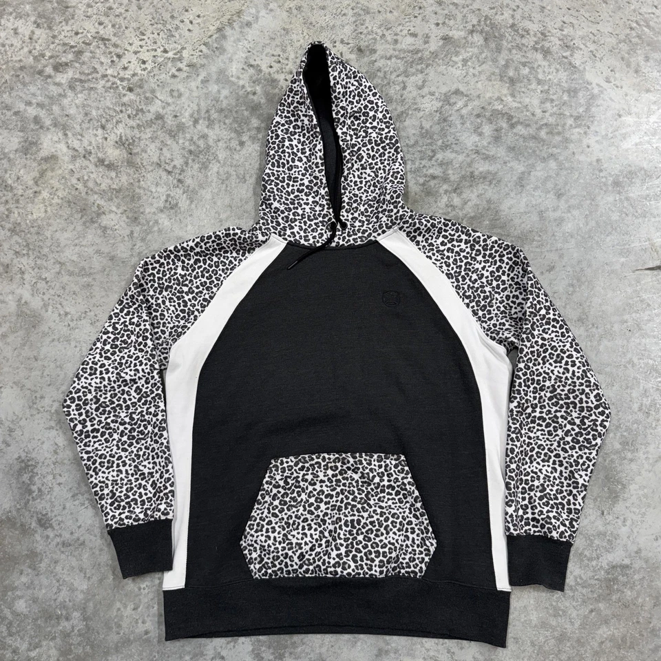 Hooey Sudadera con Capucha Mujer Mediana Negra Blanca Leopardo Raglán Pullover Canguro Bolsillo Foto 2 de 4